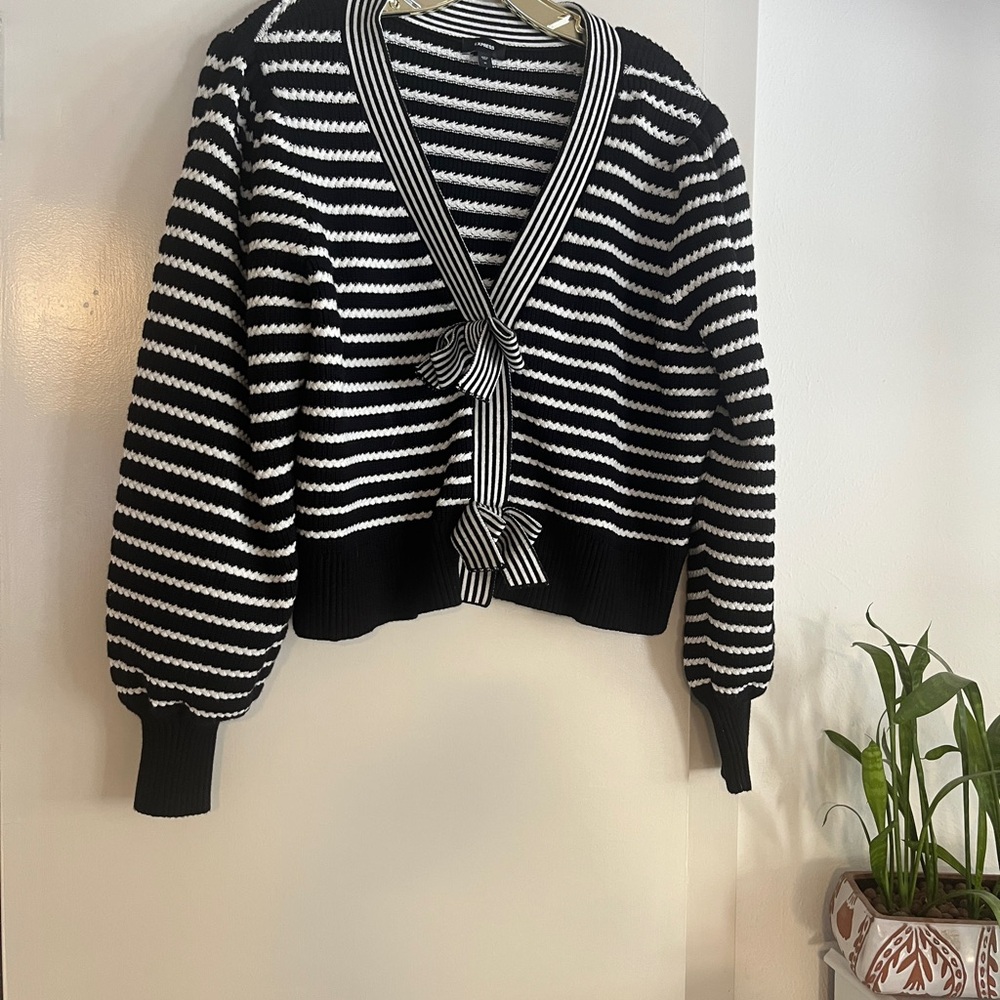 Express Black and White Striped Cardigan